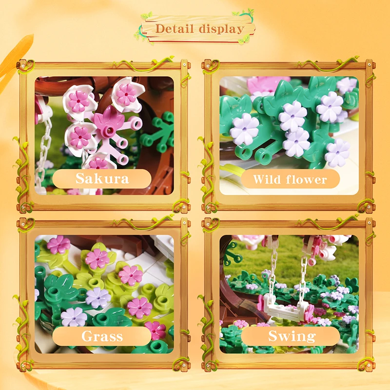 753PCS Cherry Blossom Flower Pink Tree Sakura Tree House Building Blocks Model Desktop Decoration Toys Gifts For Kids Girl Adult