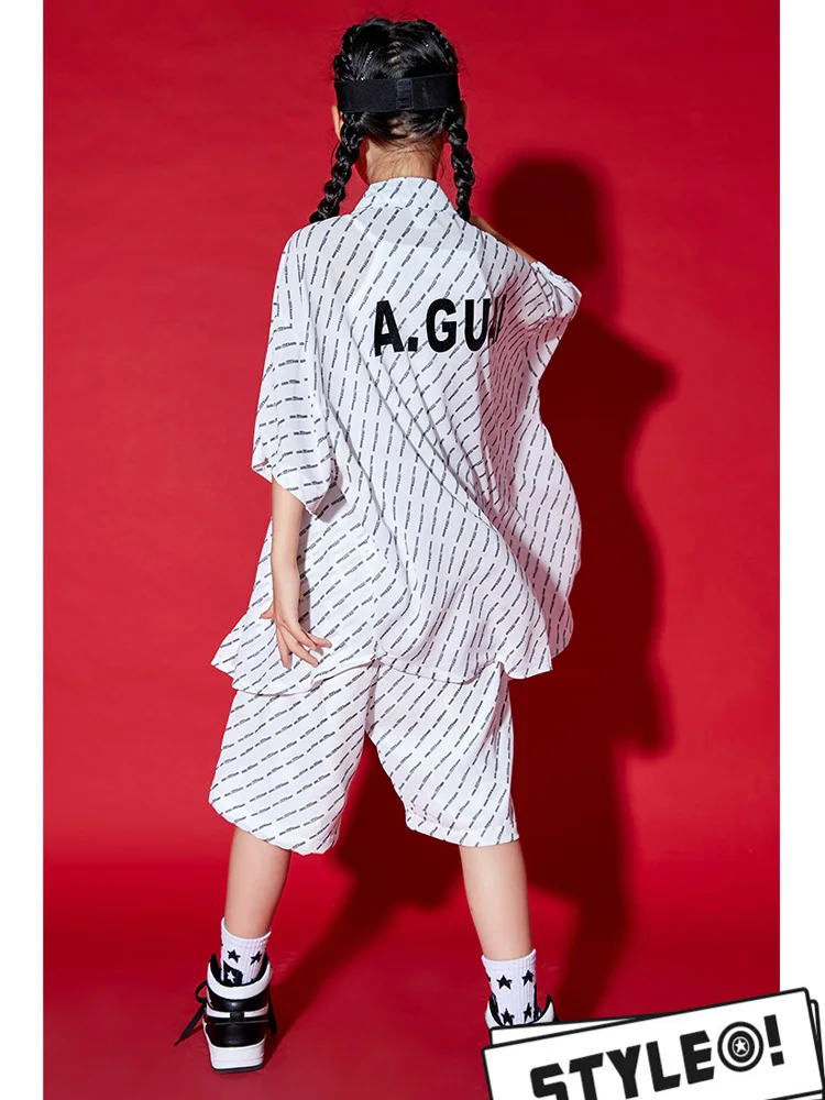 الأولاد الهيب هوب زي قطري شريط قميص فضفاض قصير للفتيات الشارع الرقص الاطفال ملابس الجاز الأطفال مجموعات ملابس الشارع الشهير