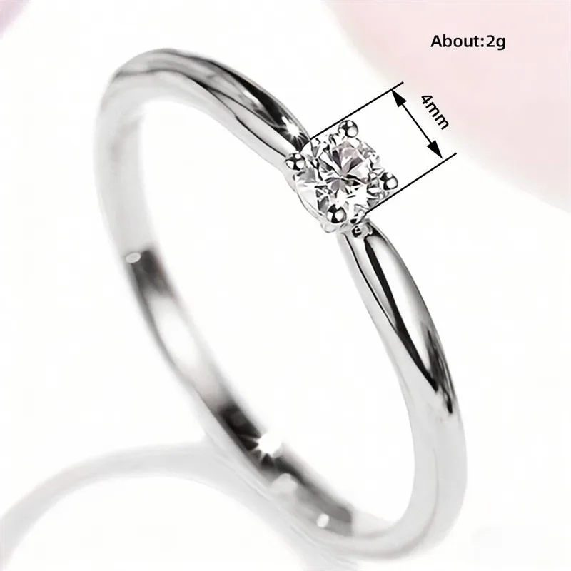 Huitan Single Cubic Zirconia Proposal Ring for Women Bridal Wedding Band Trendy Simple Style Engagement Accessories Jewelry