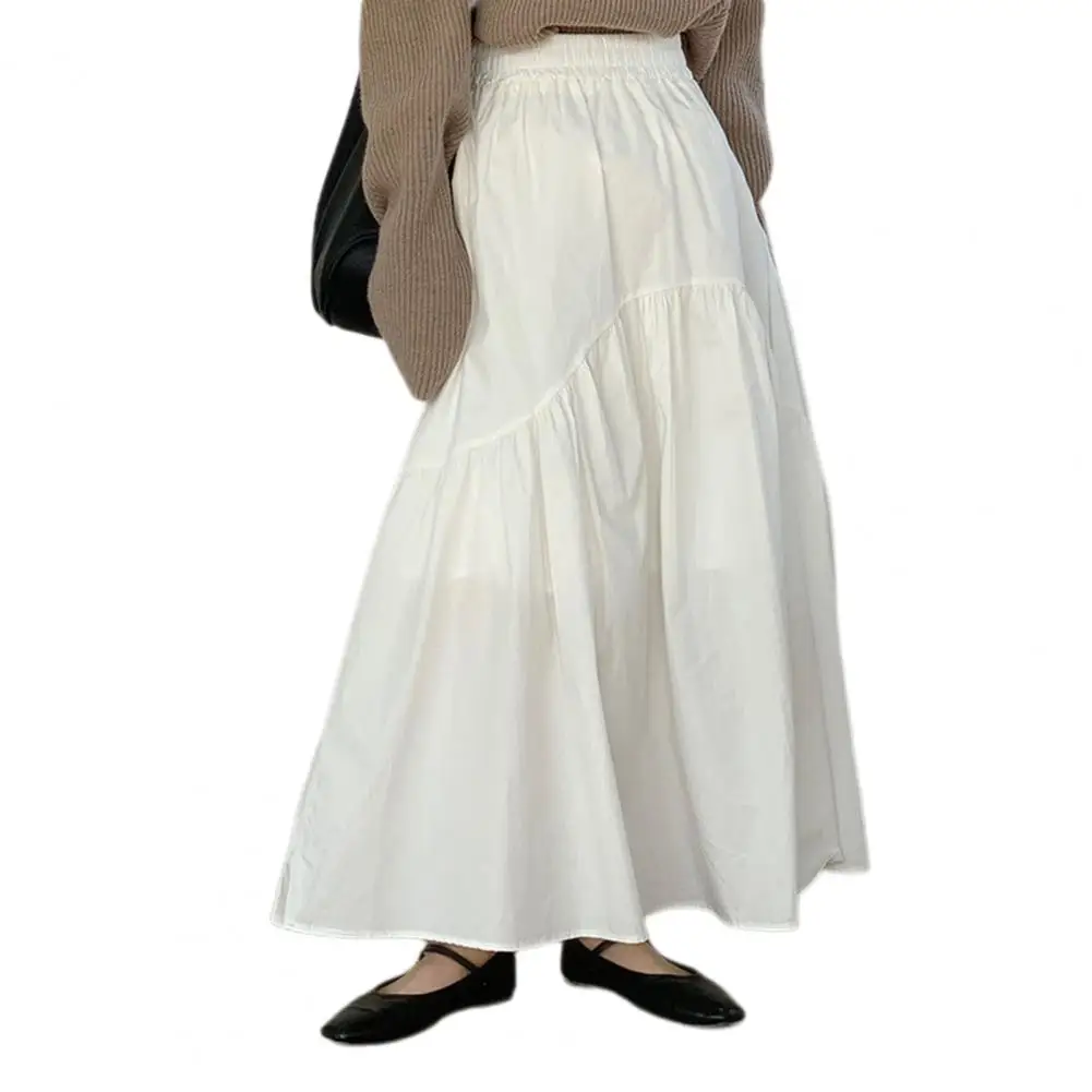 

Retro 2024 Women Skirt Elastic Waist Loose A-Line Pleated Long Skirt юбка женская