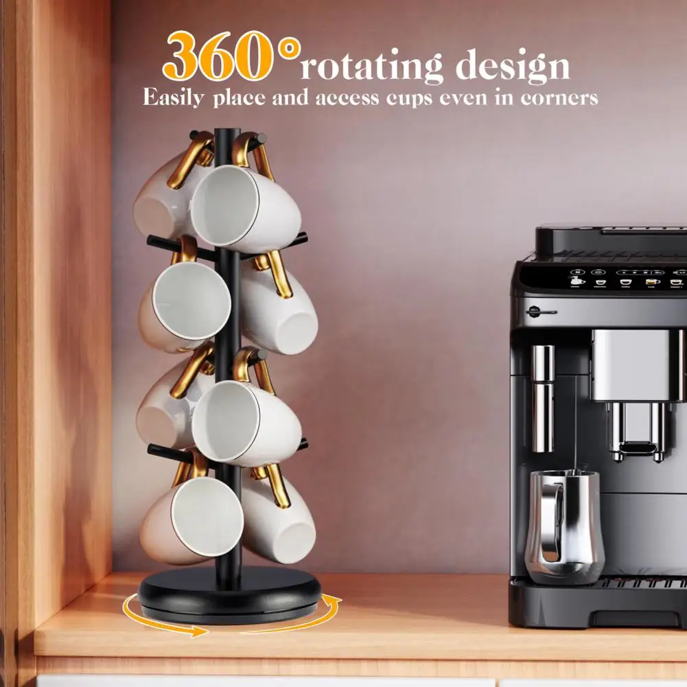 

18.4*46cm Cup Holders Tree Wooden Rotating Cup Stand With 8 Hooks Coffee Mug Tree Counter Mug Holder Coffee Bar Display Stand