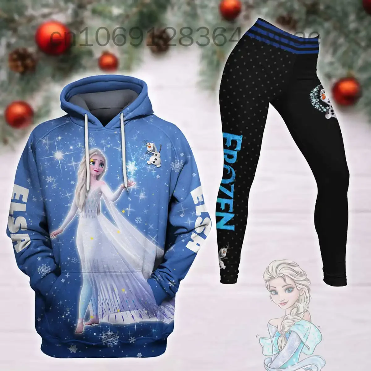 Disney Frozen Elsa Princess 3D Women's Hoodie and Yoga Leggings Suit Minnie Yoga Pants Sweatpants Fashion Tracksuit Set