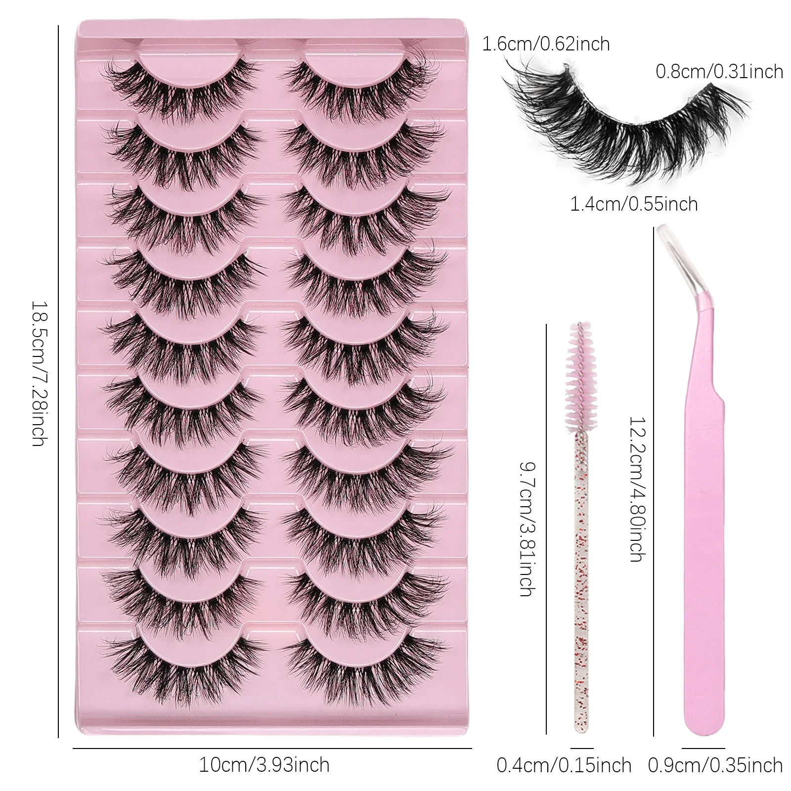 10 Pairs Cat Eye Lashes Eyelashes Clear Band Natural Fluffy Lashes Natural Look 3D Effect with Eyelash Brush and Tweezers