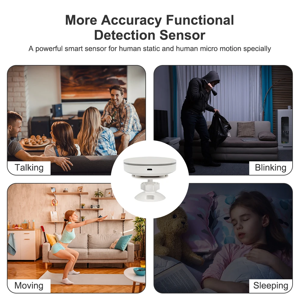 Sensor de Pressão Humana WiFi, ZigBee 3.0, Radar MMwave 24G com Alarme de Sirene, Detecção de Movimento Lux, Tuya Smart Life, Automação Residencial,