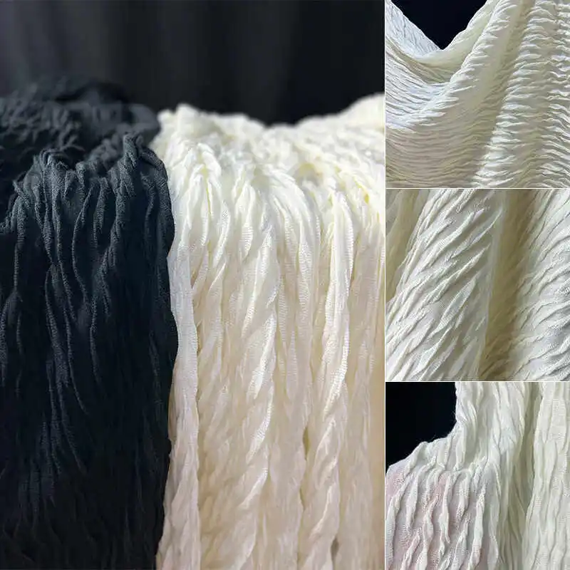 

Knitted Elastic Wave Pleated Fabric for Creativity DIY Sewing Dress Clothing Fashion Wholesale Cloth Material By The Meter