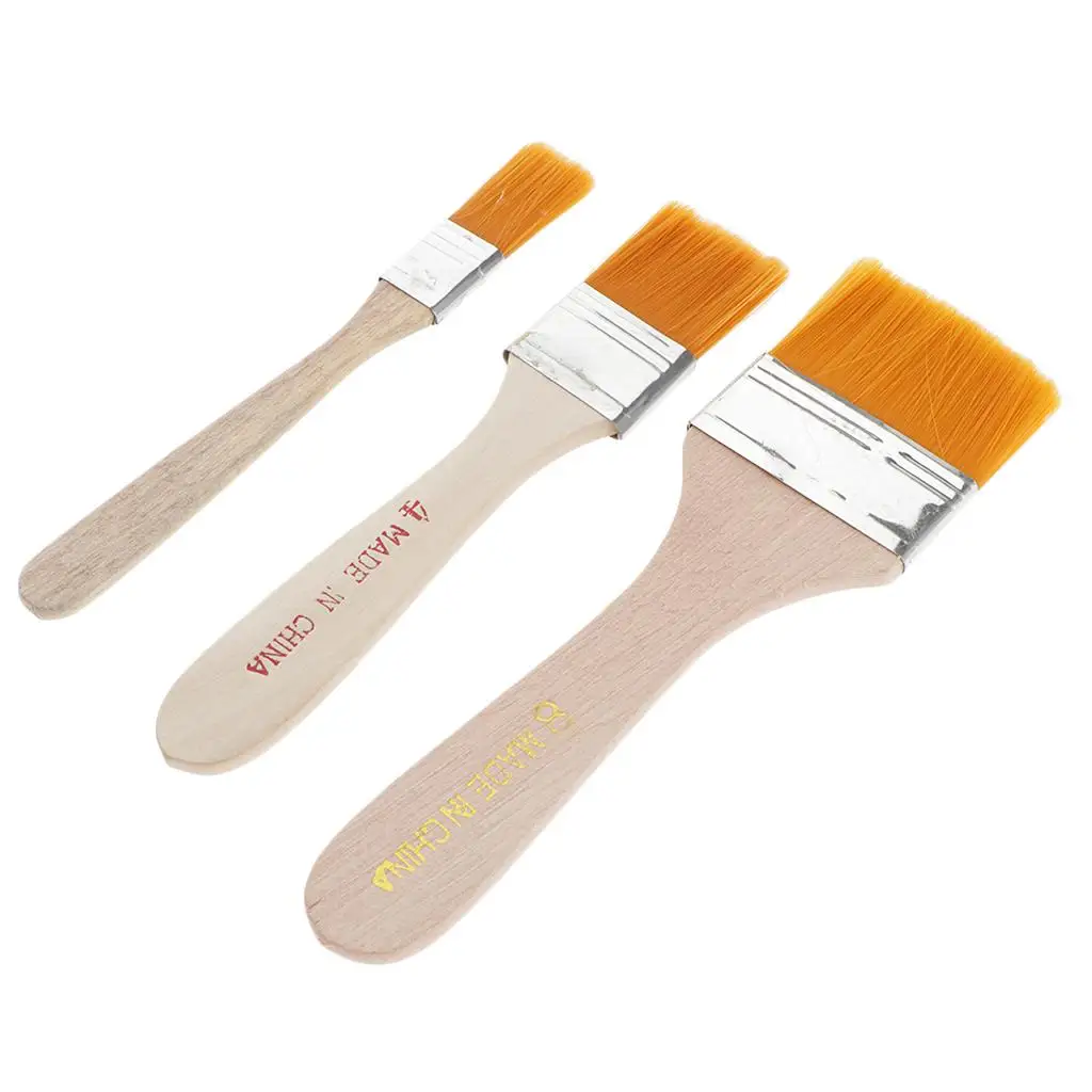 3pcs Wooden Handle Nylon Paint Painting Brush for Acrylic Oil