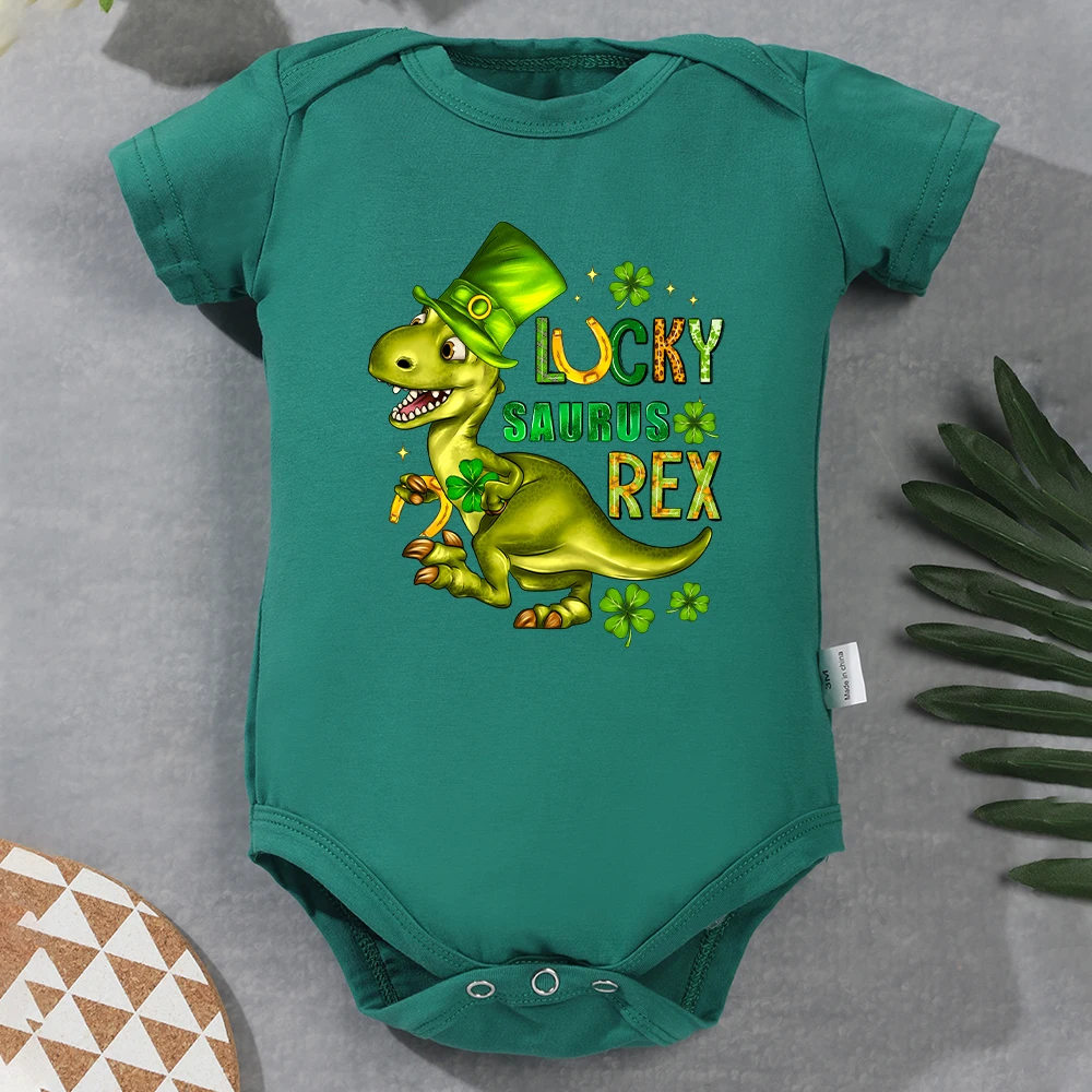 

St. Patrick's Day Baby Onesies Lucky Saurus Rex Cartoon Cute Baby Girl Boy Clothes Green Festival Vibe 2024 Newborn Bodysuit