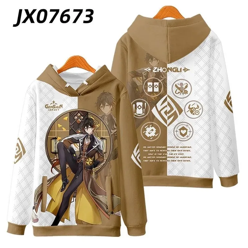 Hoodies Genshin Impact Game para homens e mulheres, mangas compridas, moletom de impressão 3D, moda outono, Zhong Li Li