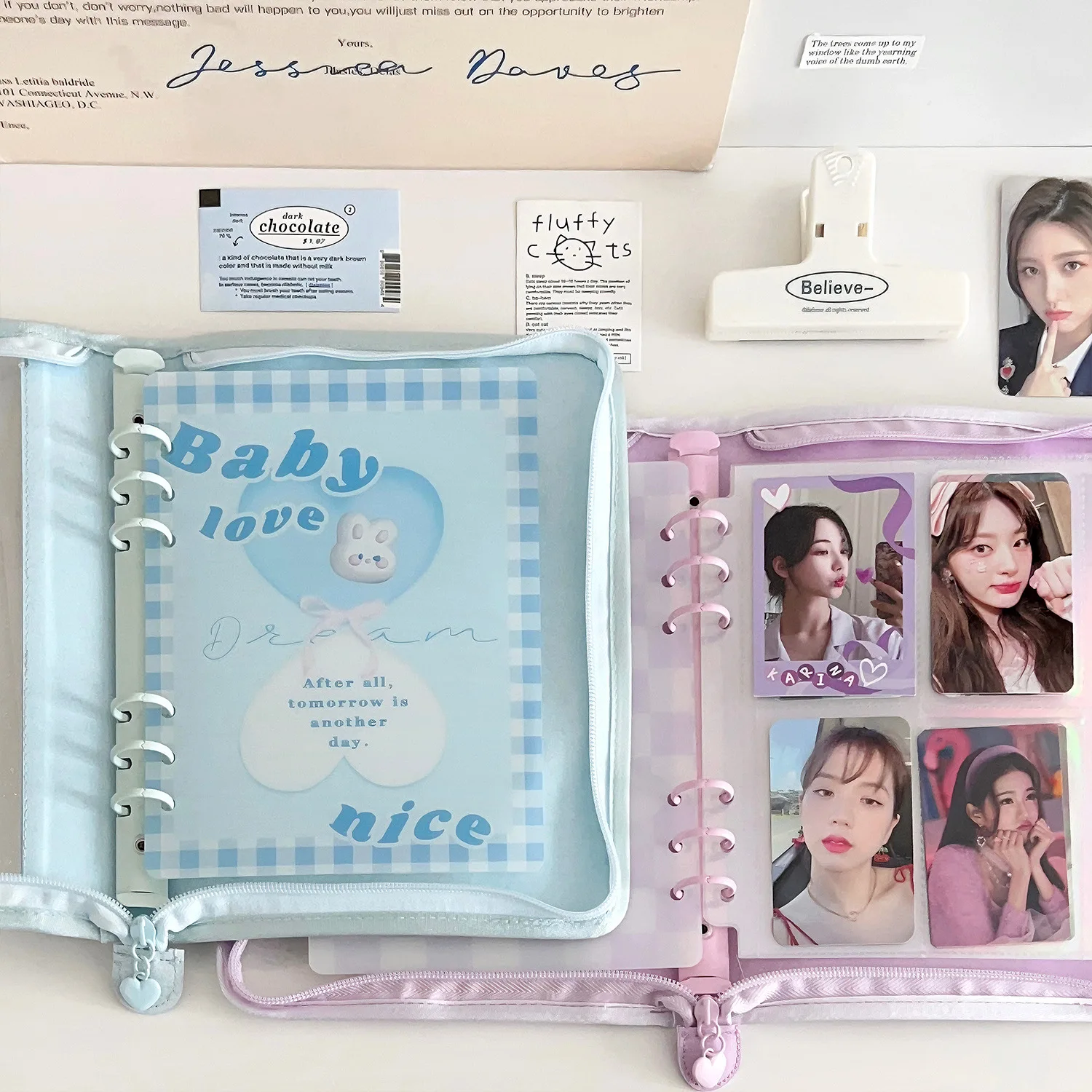 IFFVGX Kawaii A5 سستة الموثق حامل بطاقة الصور Kpop المعبود ألبوم الصور جمع كتاب القرطاسية المدرسية ألبوم الفقرة Fotos پوتوكاروداد باين أكثر