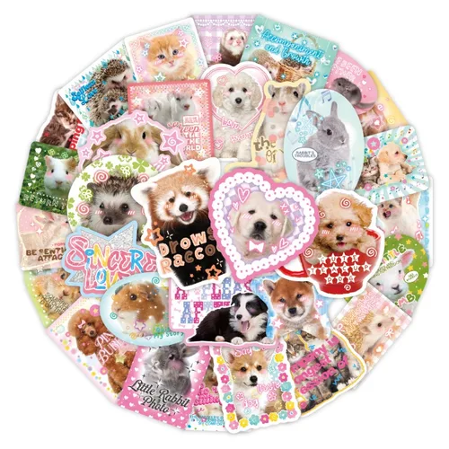 Imagen 2 del producto Juego de 50 hojas de pegatinas Kawaii para mascotas, bonito hámster, gato, Animal, garabatos para diario, funda de teléfono, decoración de equipaje, suministros para álbum de recortes