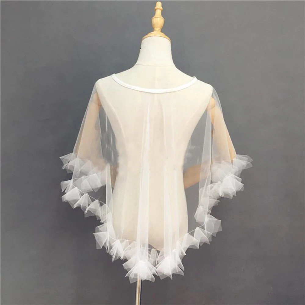 Summer Tulle Cloaks Girl Shawl Ruffle Edge Bolero Bridal Wrapped Bridesmail Short Cape Forest Land Wedding Dress Bride Jacket