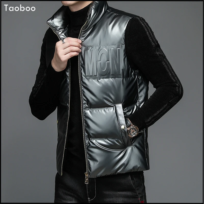 Taoboo Black Stand Collar Vests Man\'s Fashion Zipper  Down Jackets Men\'s winter jacket Elegant Autumn Winter Short Vests puffer