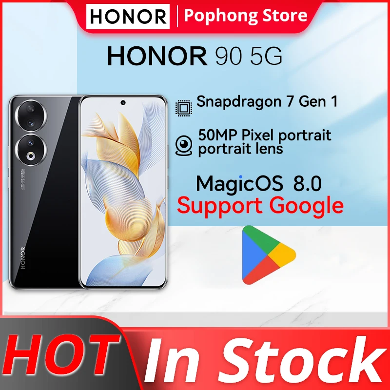 

HONOR 90 5G Mobile Phone 6.7 inch OLED Curved Screen Snapdragon 7 Enhanced Gen 1 Octa Core 66W SuperCharge 5000mAh NFC