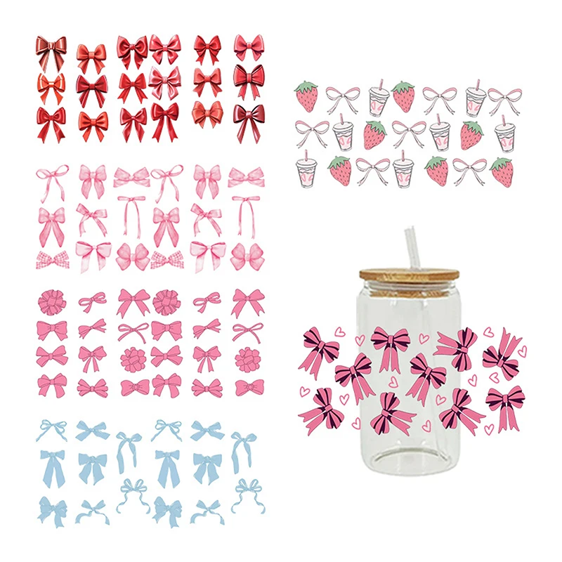 3D UV DTF Transfers Sticker Waterproof Oil Proof Stickers 16oz Cup Wraps Beautiful Bow Printed For DIY Glass Bottles Coffee