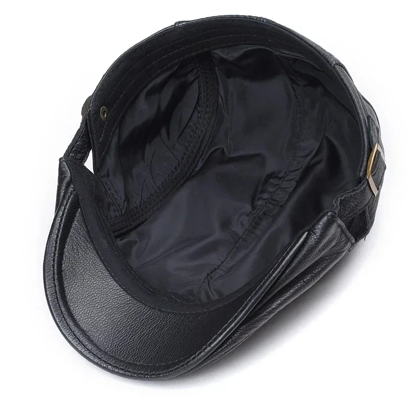 Outdoor Unisex Genuine Leather Duckbill Boina Thin Berets Hats For Men/Women Leisure Black/Brown 54-61cm Fitted Cabbie Bonnet