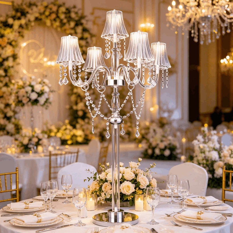 5pcs Acrylic Crystal Chandelier Candle Holder Stand Table Centerpieces Candlesticks For Party Event Decoration