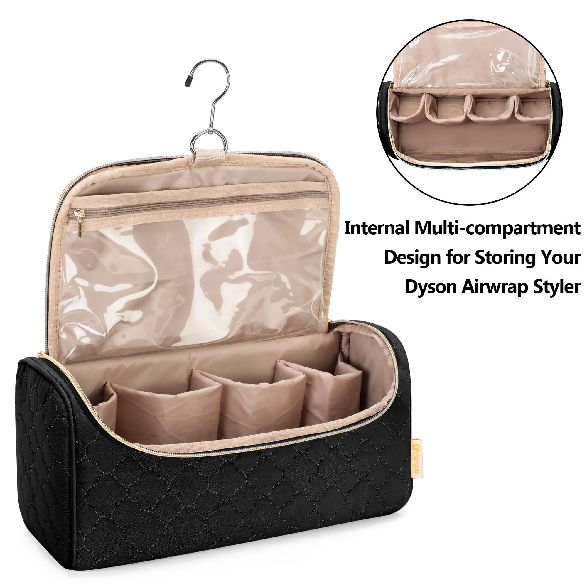 Travel Case Compatible for Dyson Airwrap Multi-Styler All Models and Attachments, Portable Storage Bag with Hanging Hook Black view 5