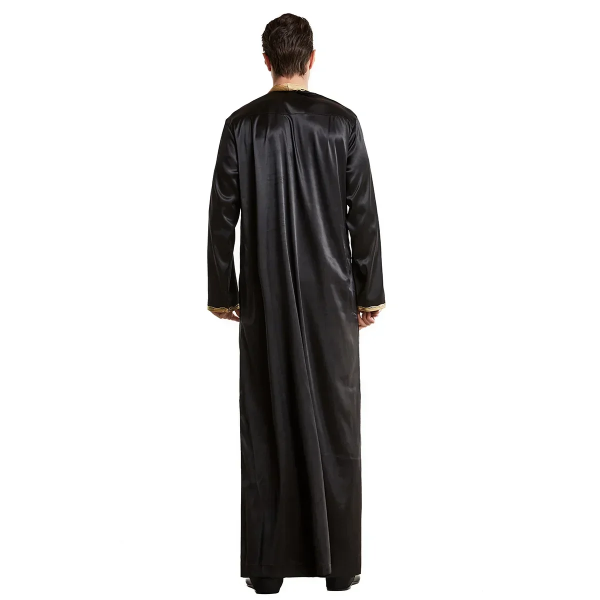 

Muslim Men Dubai Saudi Embroidery Clothing Kaftan Robes Long Sleeves Stand Collar Eid Jubba Thobe Arabic Dress Islam Middle East