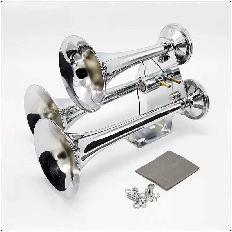 العقلية الفضة مطلي بالكروم ثلاثة أنابيب ميلودي الموسيقية شاحنة ضغط الهواء القرن لقارب مزدوج النغمة AS095