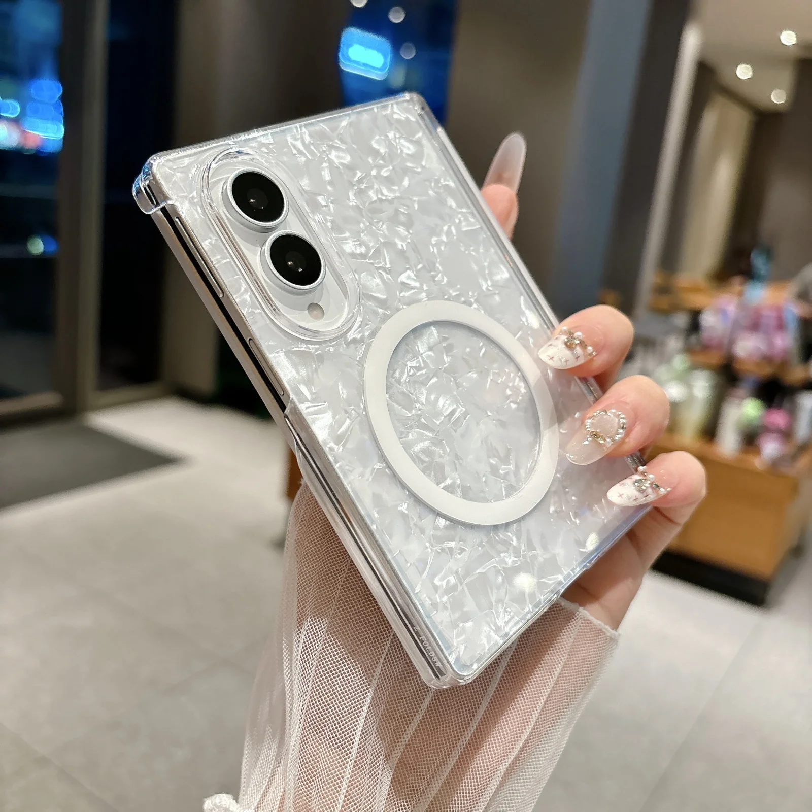 Hinge Magnetic Dreamy Shell Pattern Case for Magsafe Wireless Charge Case for Samsung Z Fold8 Ultra Fold 8 7 6 5 4 Hard PC Cover