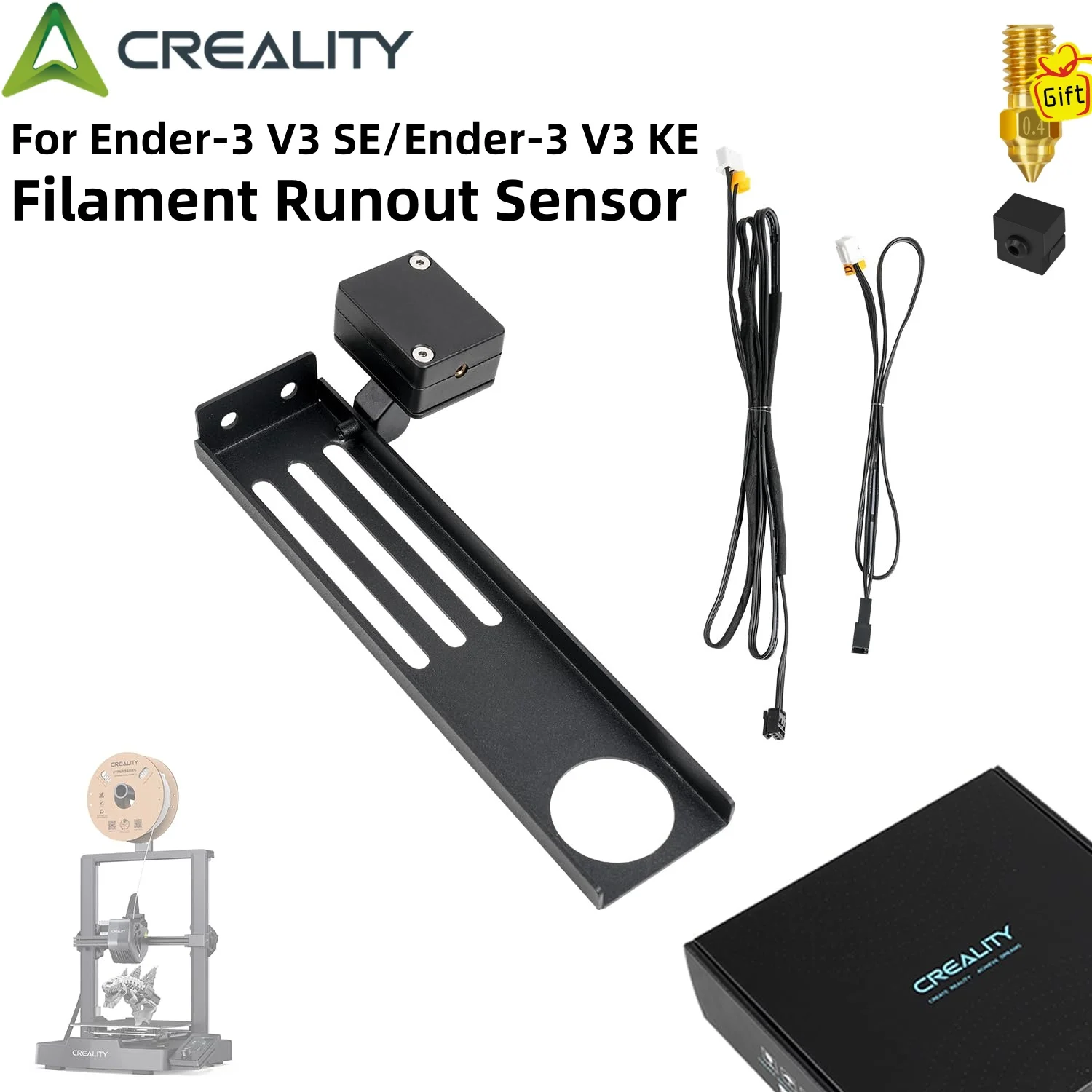 

Creality Official Ender 3 V3 SE Filament Runout Sensor 3D Printer Smart Filament Break Detection Module Detector with LED Light