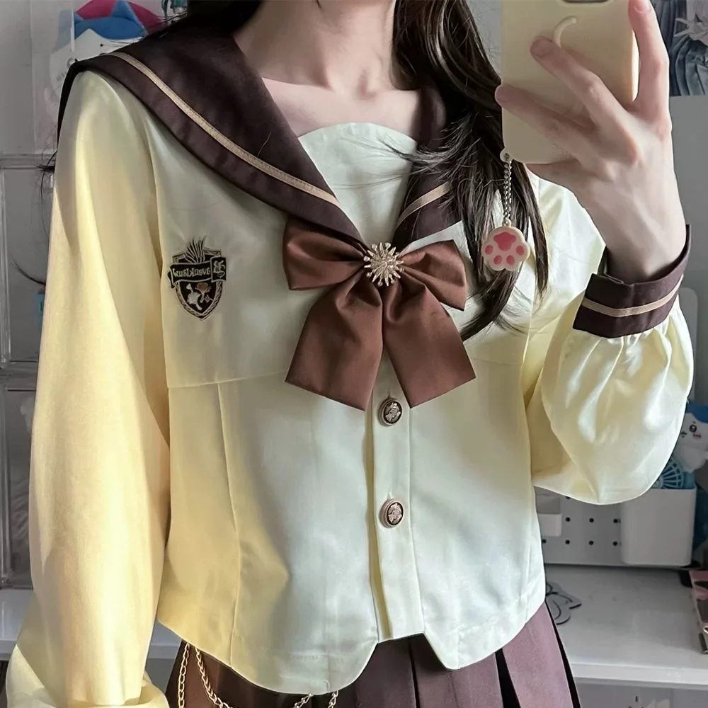 Uniforme de lycée d'étudiant japonais, uniformes JK pour filles, costume de Style collège japonais, chemise de marin à manches longues pour femmes, jupe plissée