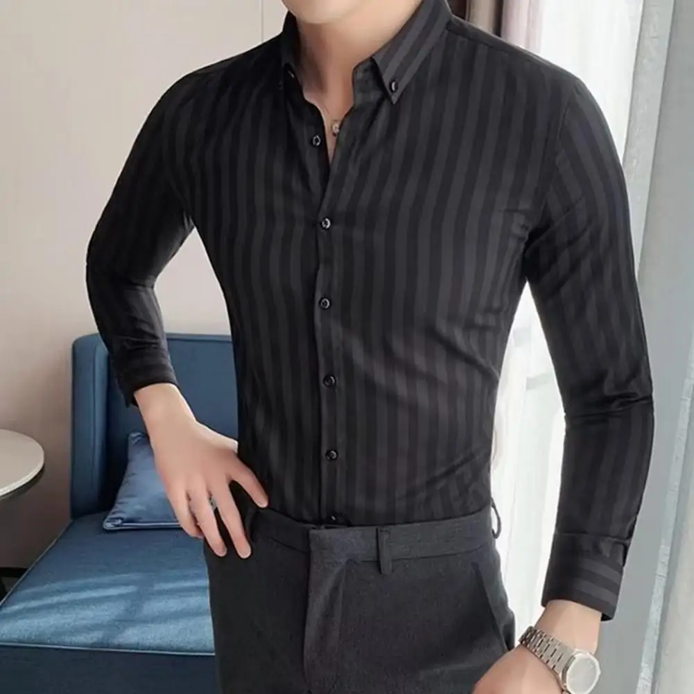 2023 Spring Shirts Men Dress Vertical Stripe Shirts Slim Men Casual Long Sleeve Shirt Male Chemise Homme Tuxedo Shirt