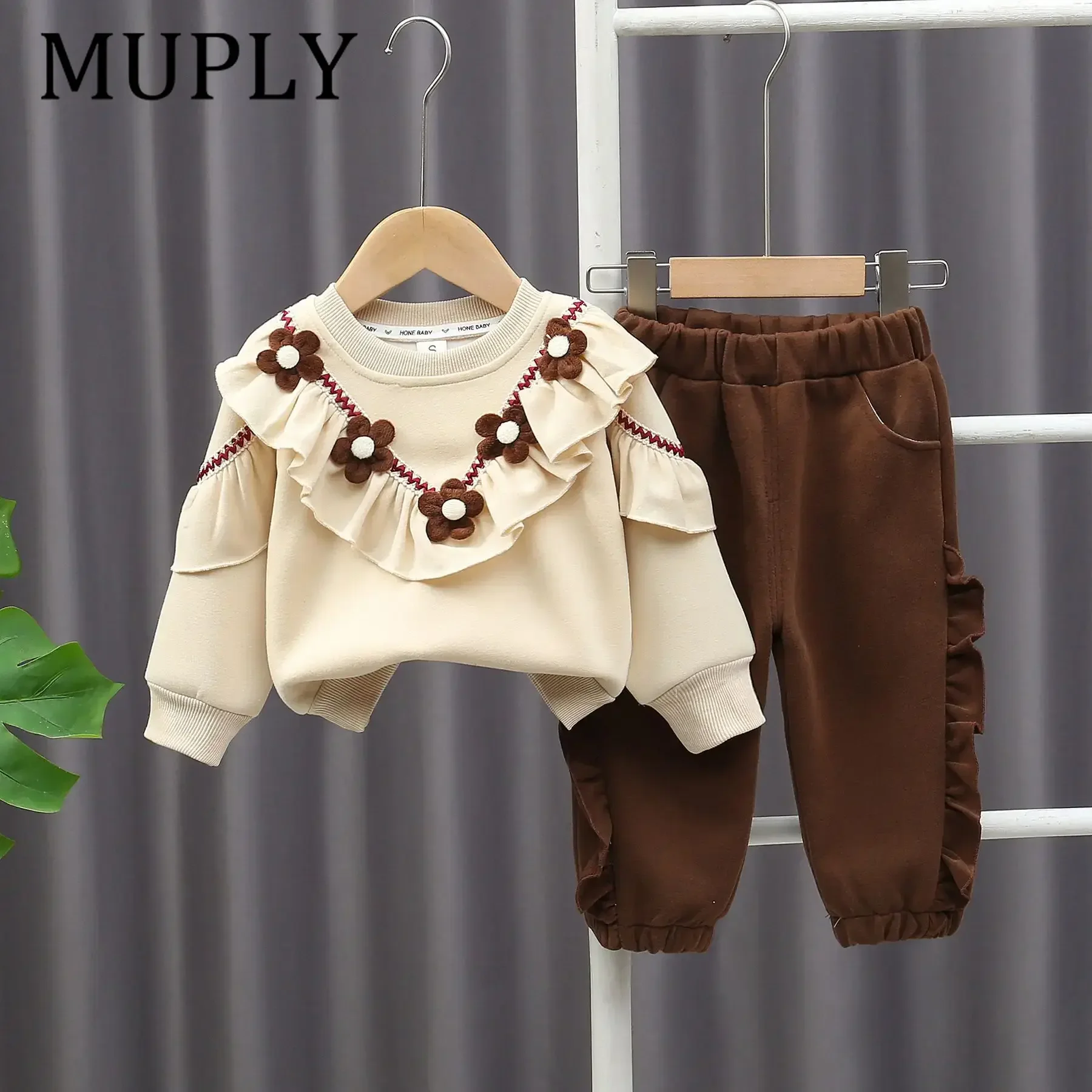 

Весенняя модная детская одежда в корейском стиле с длинными рукавами и пятью цветами, 3D комплект одежды для маленьких девочек, комплект из двух предметов для малышей