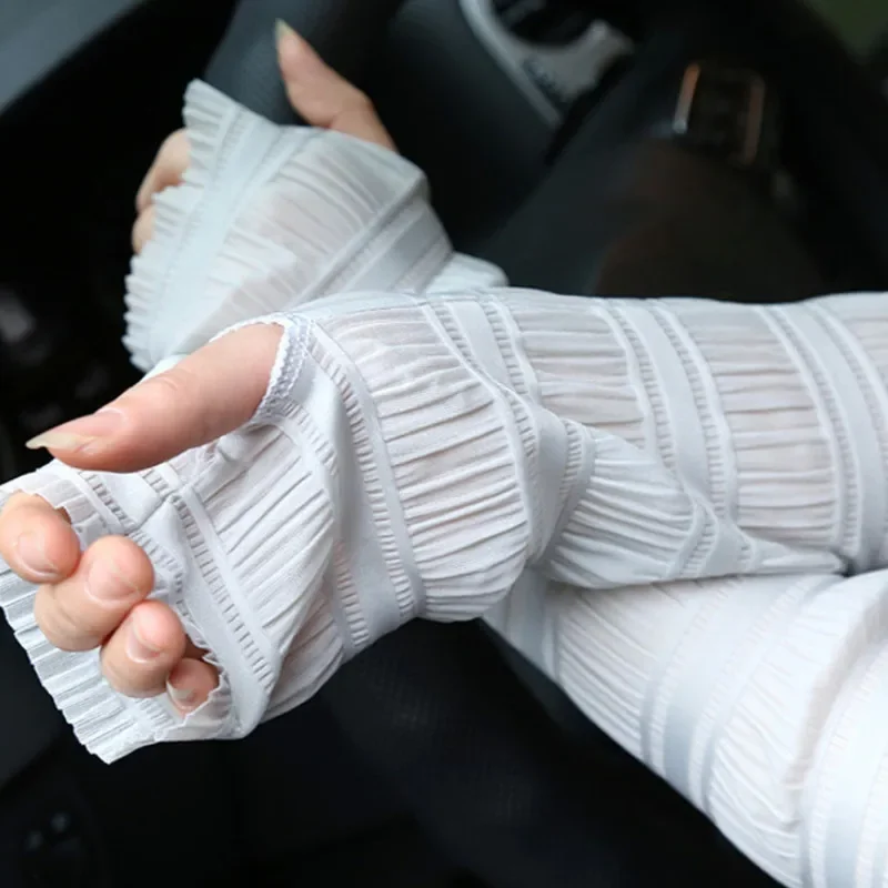 Calentador de brazo para mujer, guantes largos sin dedos con protección solar para verano, ciclismo al aire libre, conducción, protector solar fino y transpirable