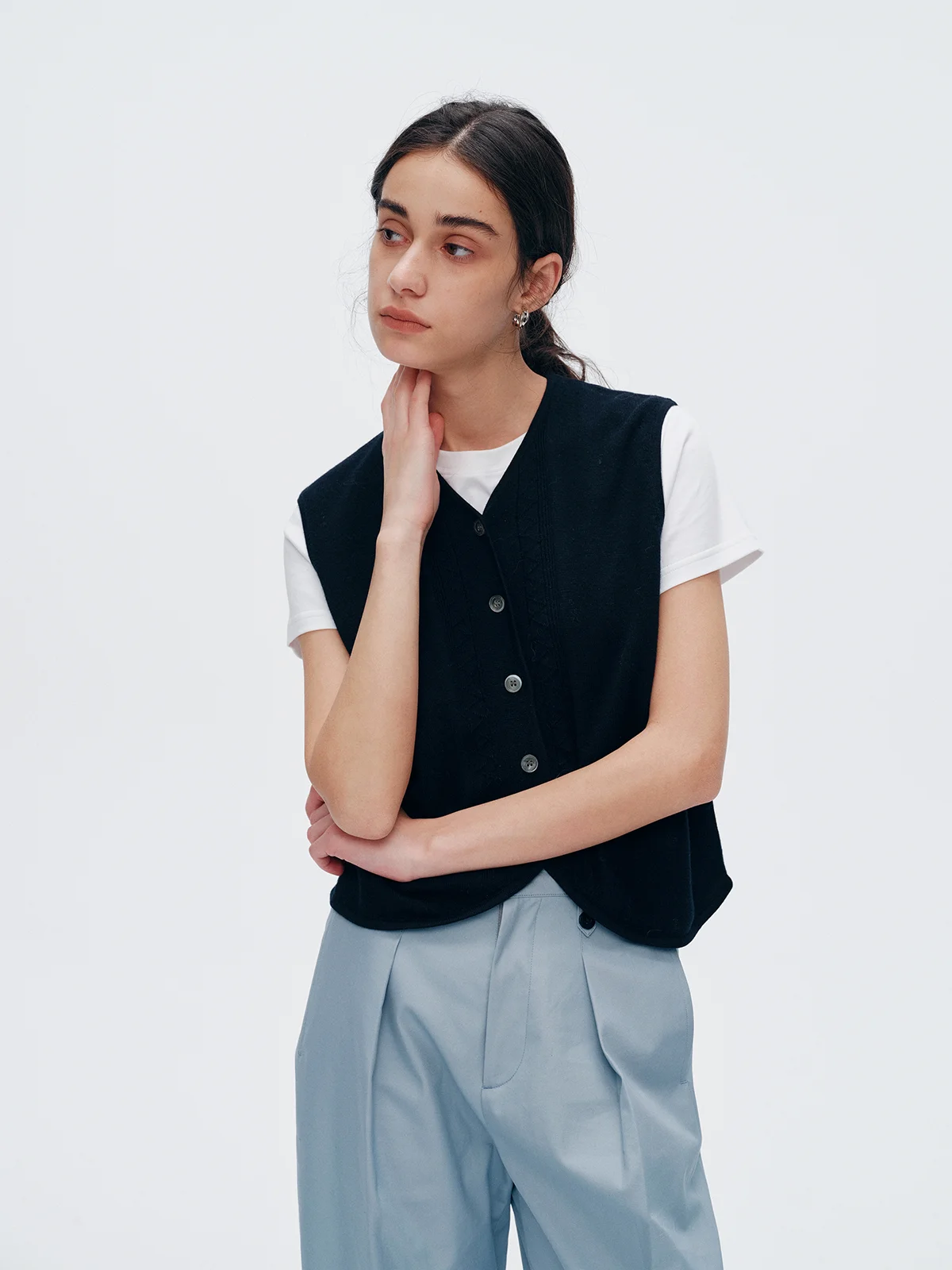 

Ультратонкий вязаный жилет из австралийской мериносовой шерсти с цветочным узором, женский, весна-лето, модный