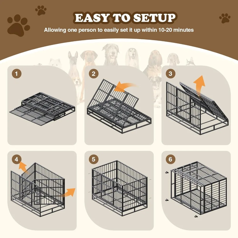 Dog Crate with Removable Tray, 37 Inch Indestructible and Escape Proof Steel Dog Cage Kennel for High Anxiety Dogs