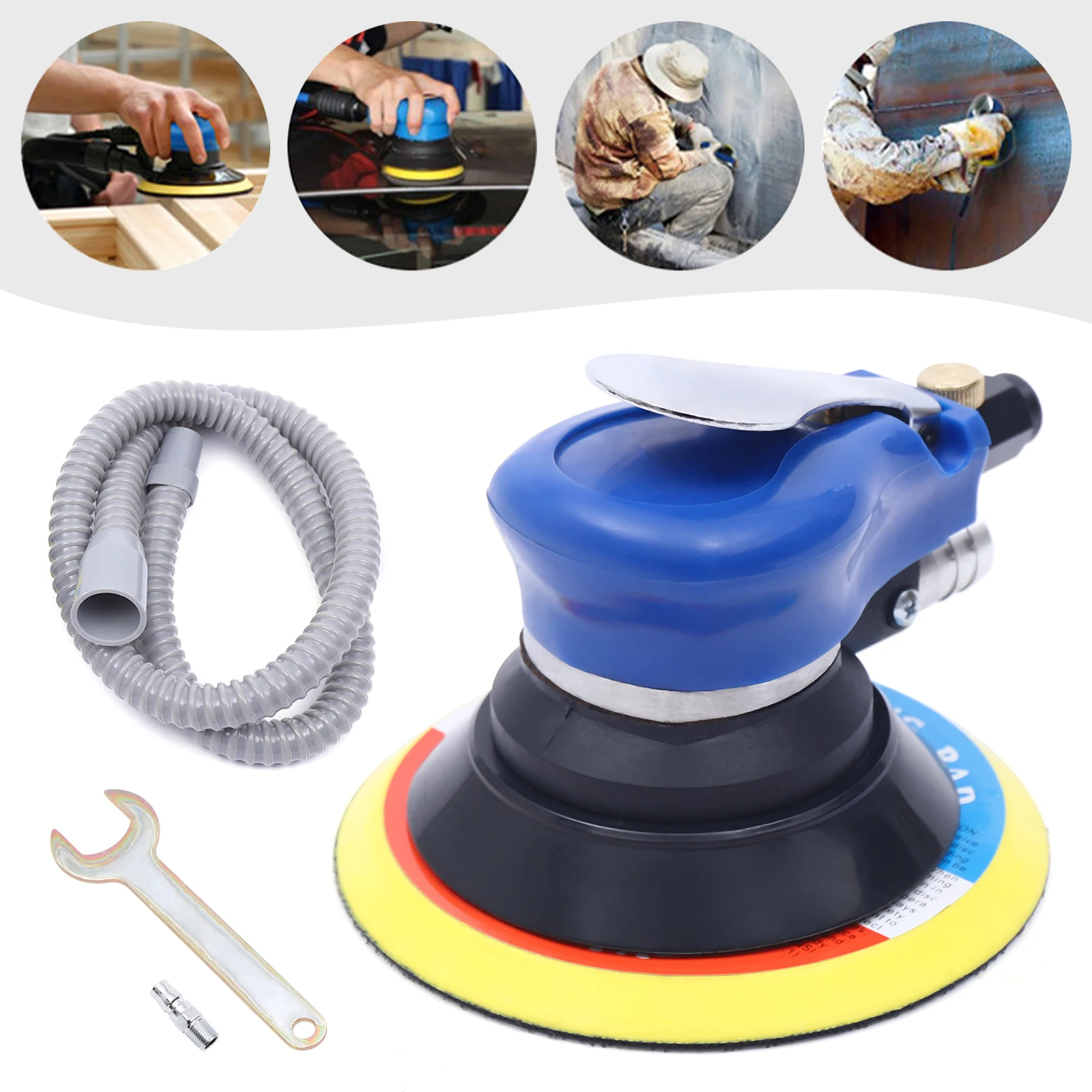 6 inch Pneumatic Orbital Sander Non-slip Air Random Orbital Sander for Woodworking Rust Removal Sanding Fine Polishing