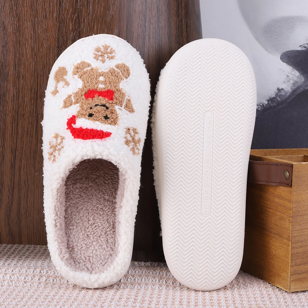 

Christmas Gingerbread Man Slippers Warm Slip-on House Shoes Comfortable Flat Thermal Slippers Anti Slip for Indoor Bedroom