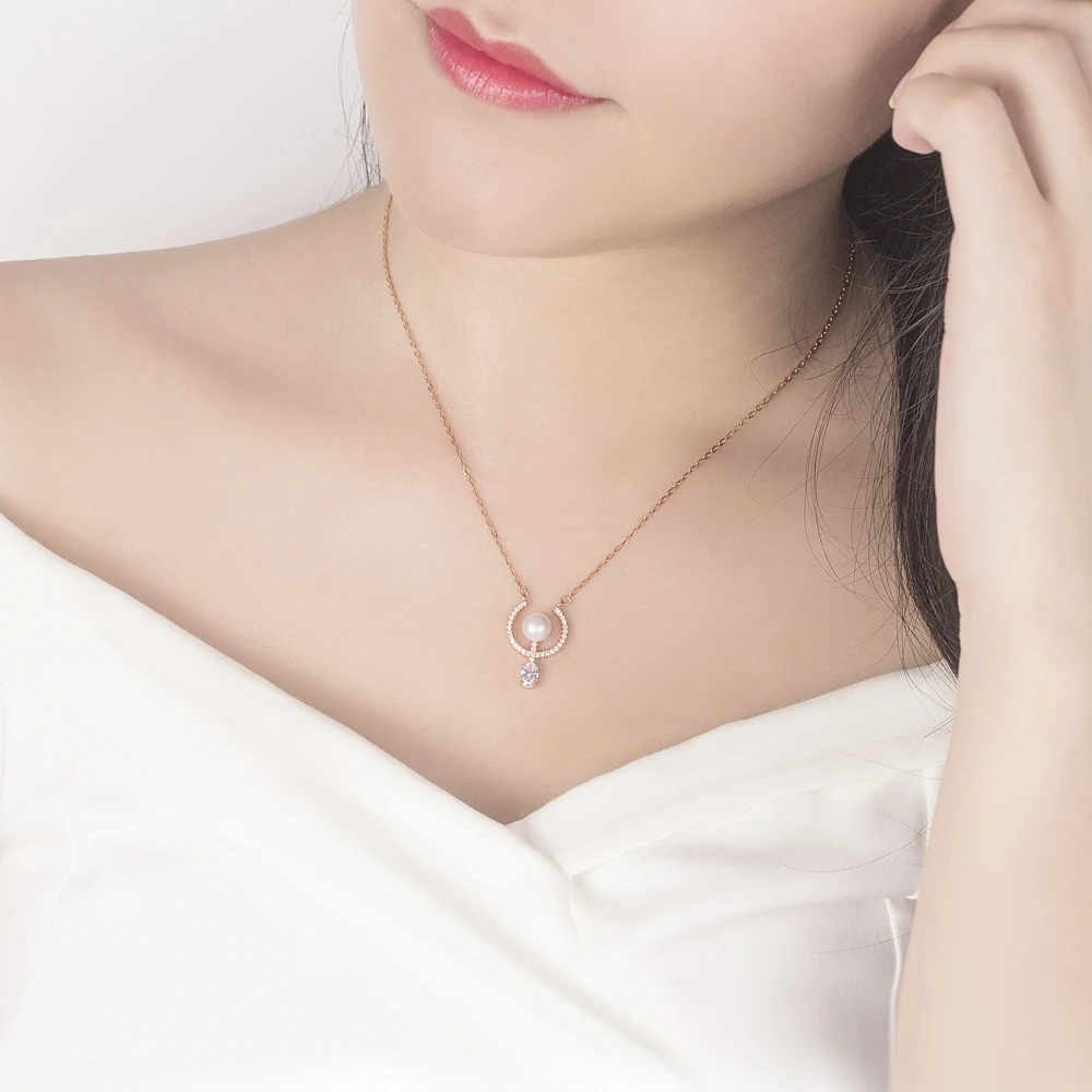 Vintage Pearl Pendant 925 Sterling Silver Dainty Trendy Collar Necklace for Women Aesthetic Romantic Elegant Fashion Jewelry