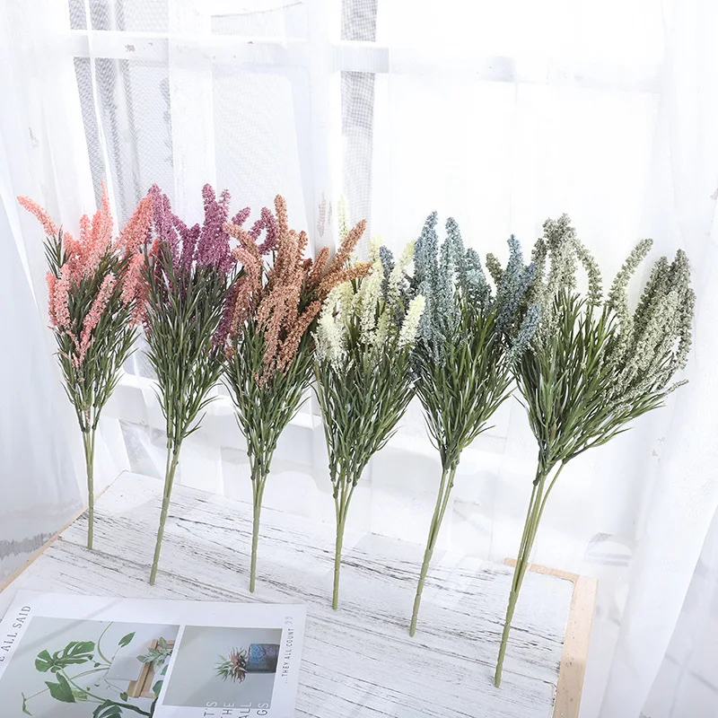 Artificial Lavender Autumn Flower White Foam Bridal Bouquet Plastic Fake Plant Grass For Christmas Home Wedding Table Decor