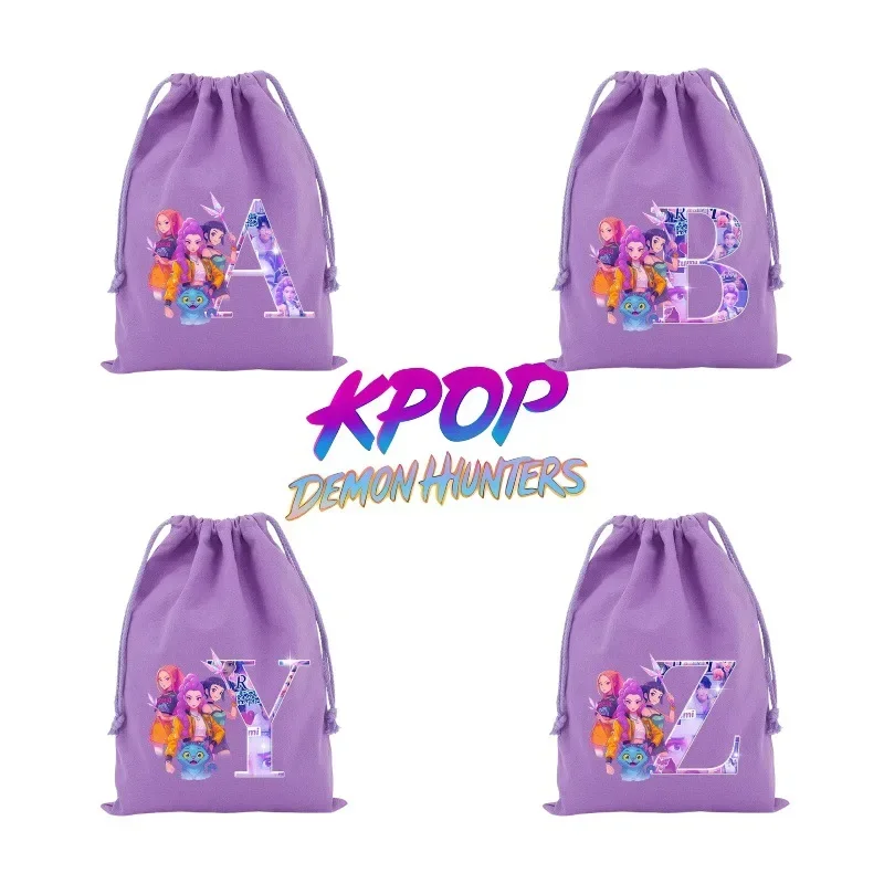 Kpop demon hunters bolsa com cordão para presente de festa, bolsa de cosméticos para crianças, armazenamento de desenhos animados, bolsa organizadora de tecido, bolso de higiene pessoal