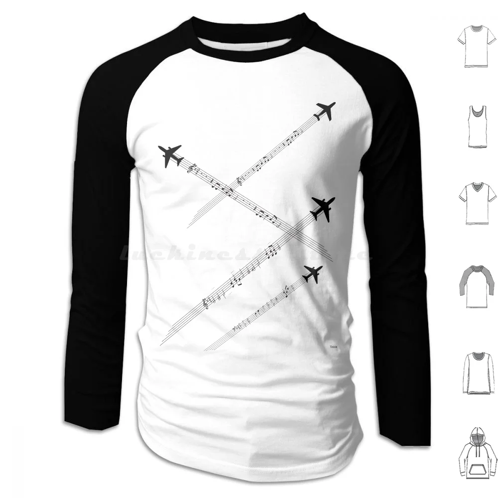 High Notes Ii Hoodies Long Sleeve Music Sheet Composition Happy Cute Simple Fun Pun Silhouette Airplane Pilot Airport