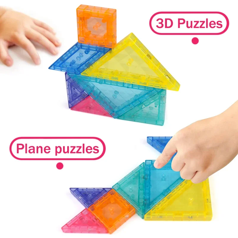 Puzzle Tangram magnétique Montessori, jeu de figurines géométriques 3D, formation à la pensée logique, jouets éducatifs pour enfants