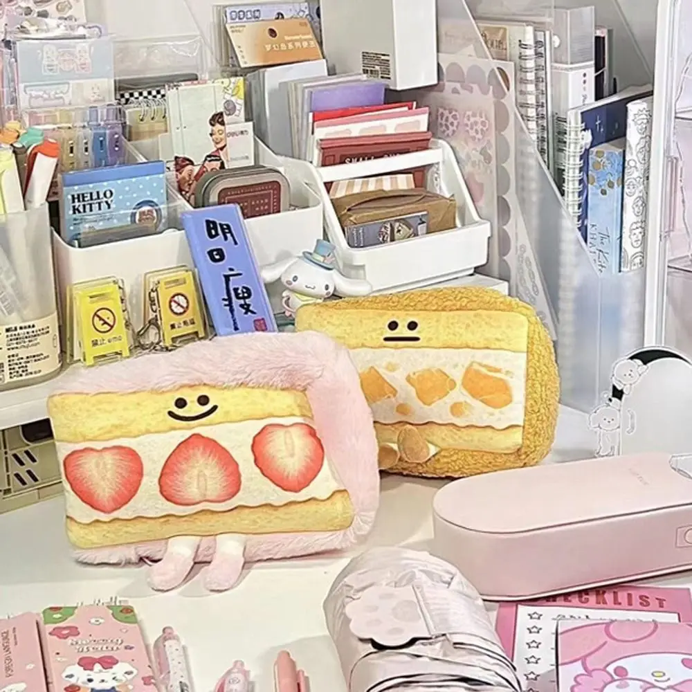 Cosmetic Pouch Bread Sandwich Pencil Case Large Capacity Strawberry Plush Pencil Cases Funny Plush Stationery Pouch Award Gifts