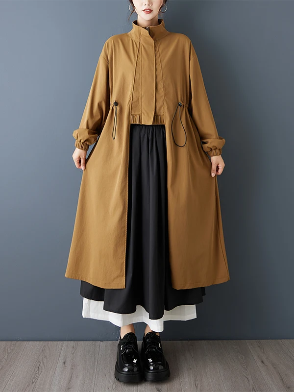 

Повседневная ветровка с асимметричной молнией, свободная посадка, ветровка для похудения, верхняя одежда, длинное пальто с воротником-стойкой Sweet Sle