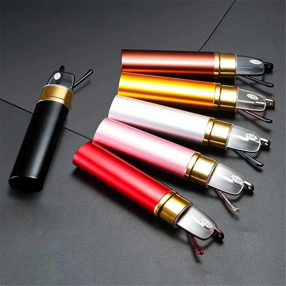 

Elegant Portable Mini Reading Glasses Metal Frame Pen Box Ultra-thin Men Women Reading Glasses Presbyopia Eyeglasses With Box