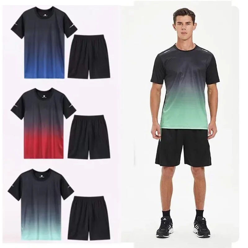 

Quick Drying Sportswear Fitness Clothes Men Ice Silk Suit Short Sleeve Sports T-shirt Shorts Running Tracksuit Gym Outfit Shirt