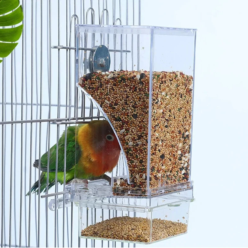 Alimentador Automático para Pássaros, à Prova de Derramamento e Respingos, Design em Acrílico Transparente, Dispensador Automático de Ração, Acessório Essencial para Gaiolas de Pássaros