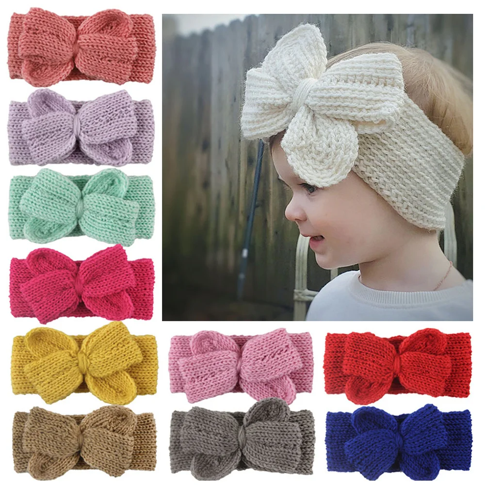 

3Pcs Kids Knitted Bowknot Headband Stretch Hairband Adjustable Comfortable Wear for Daily Use Ear Warmer Headwrap Skin Pink