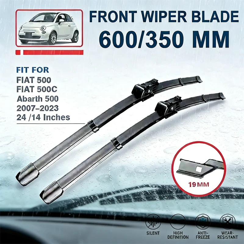 

For Abarth FIAT 500 500C 312 2007-2023 Front Wiper Blades 24"+14" - Car Windshield Windscreen Replacement Auto Accessories 2018