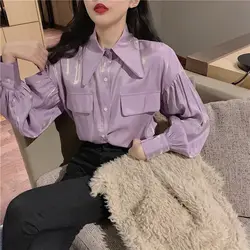 Women's Satin Shirt Spring Autumn Korean Temperament Long-sleeved Button-down Shirts Office Lady Work Wear Female Blouses Top