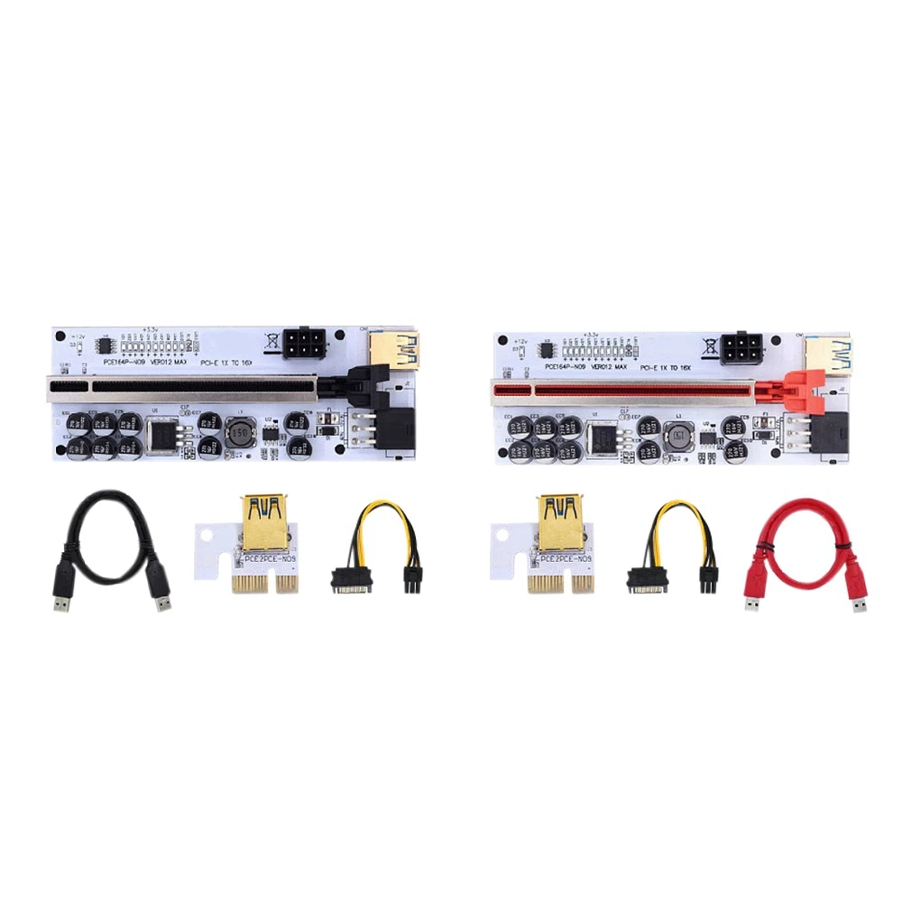 

2 шт., Райзер-карта PCI-E VER012 MAX, экспресс, 1X до 16X, Райзер-адаптер PCI E USB 3,0, SATA, 15 контактов на 6 контактов, кабель питания