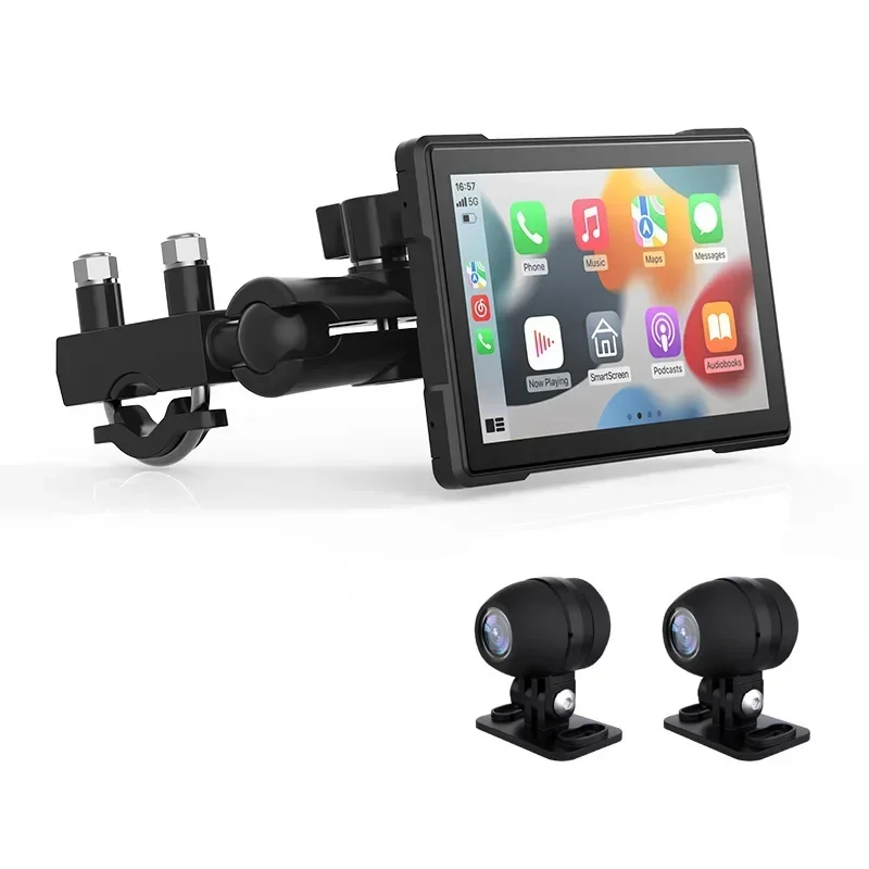 2026 5‘’ Inch Motorcycle Intelligent Radio Stereo Navigation DVR Car Play Android Auto BT WIFI Waterproof Front & Back