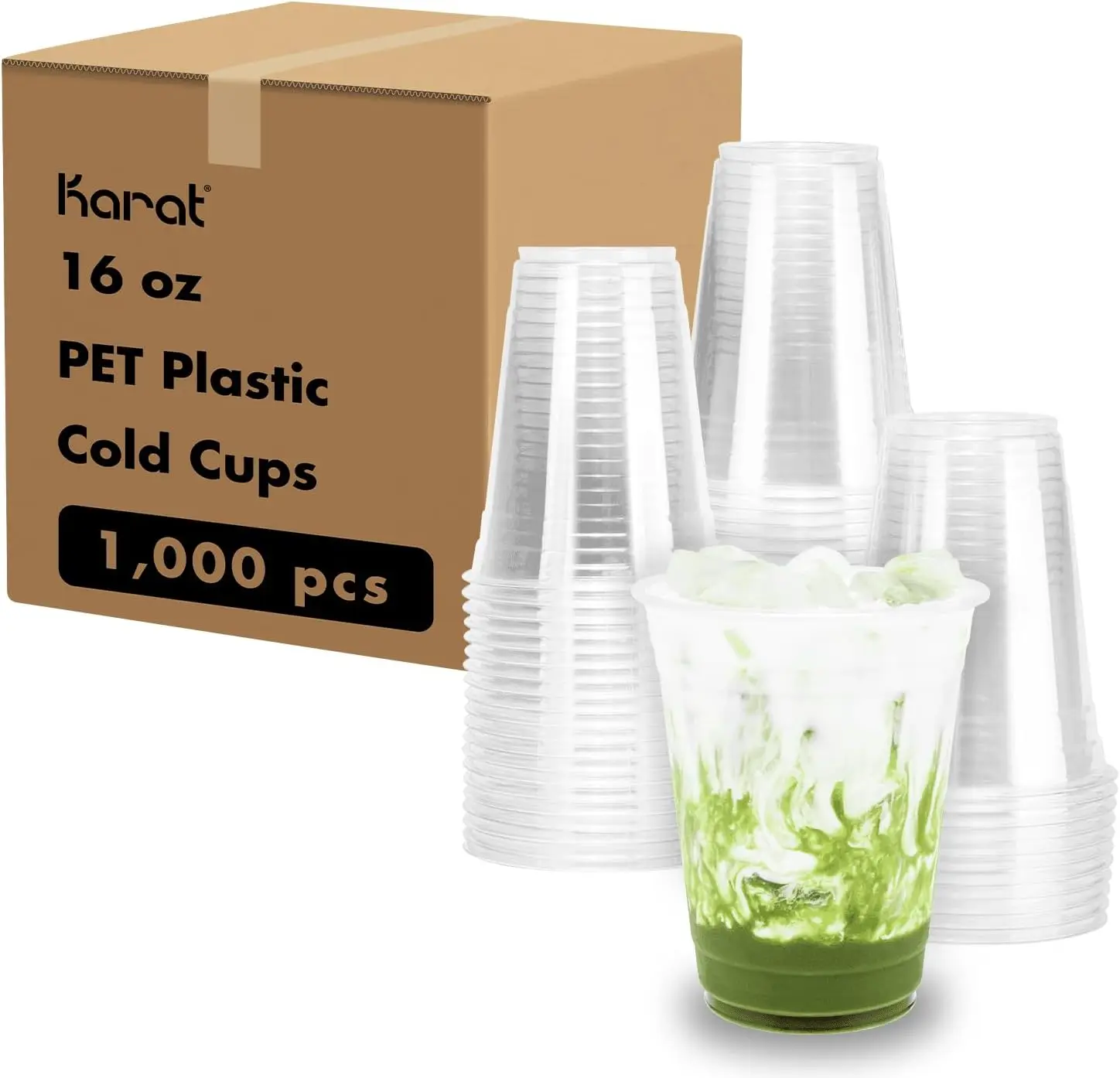 

[1,000 ct] 16oz Plastic Cups, Clear Disposable Cold Cup For Iced Coffee, Smoothies, and More, 98mm (C-KC16)