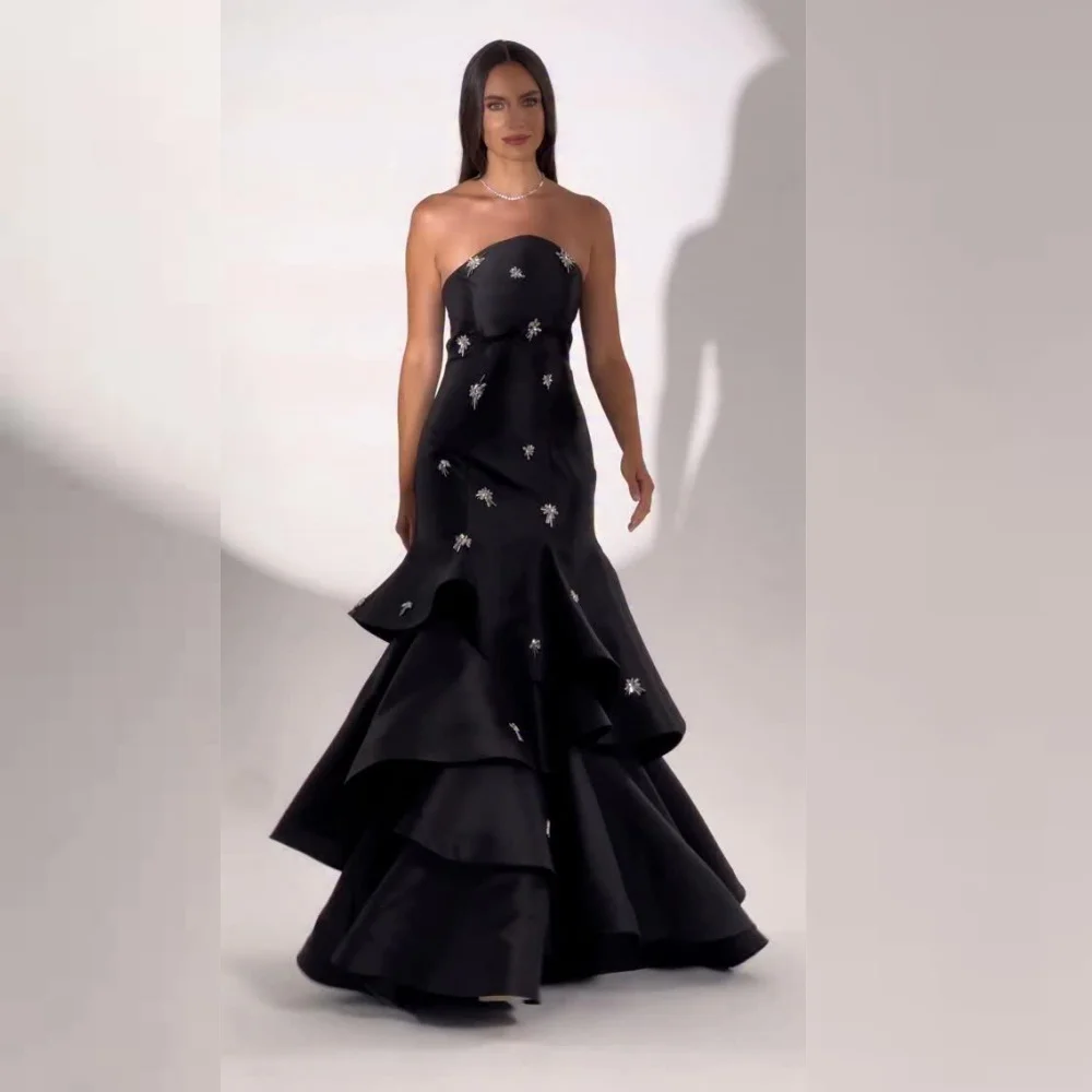 

Customized Charmeuse Sequined Tiered Strapless Long Dresses Bespoke Occasion Women Luxury Evening Elegant Glitter Prom Formal